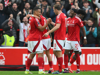 Murillo of Nottingham Forest celebrates with teammates after scoring the first goal of the game to make it 1-0 during the Premier League mat...