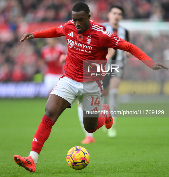 Callum Hudson-Odoi of Nottingham Forest is in action during the Premier League match between Nottingham Forest and Newcastle United at the C...