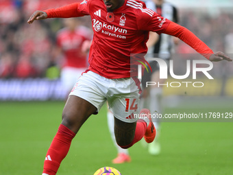 Callum Hudson-Odoi of Nottingham Forest is in action during the Premier League match between Nottingham Forest and Newcastle United at the C...