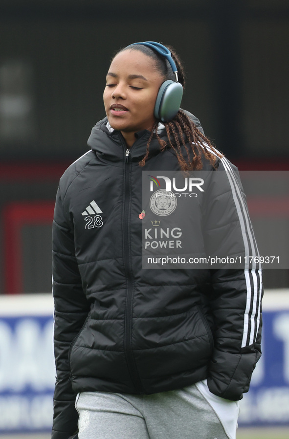 Shana Chossenotte of Leicester City Women participates in the pre-match warm-up during the Barclays FA Women's Super League soccer match bet...