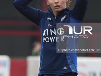 Hannah Cain of Leicester City Women participates in the pre-match warm-up during the Barclays FA Women's Super League soccer match between W...