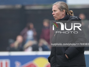 Rehanne Skinner manages West Ham United Women during the Barclays FA Women's Super League soccer match between West Ham United Women and Lei...