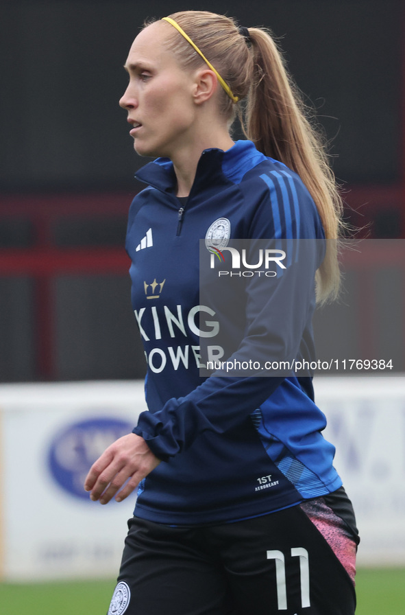 Janice Cayman of Leicester City Women participates in the pre-match warm-up during the Barclays FA Women's Super League soccer match between...