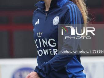 Janice Cayman of Leicester City Women participates in the pre-match warm-up during the Barclays FA Women's Super League soccer match between...