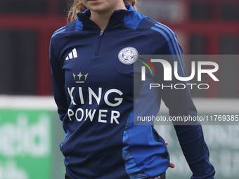 Poppy Groves of Leicester City Women plays during the Barclays FA Women's Super League soccer match between West Ham United Women and Leices...