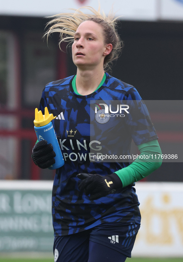 Jaina Leitzig of Leicester City Women participates in the pre-match warm-up during the Barclays FA Women's Super League soccer match between...