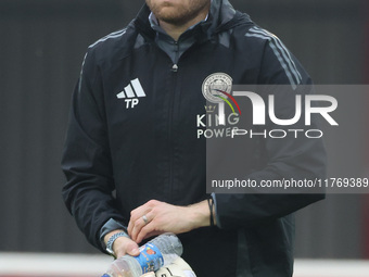 Tom Pressman, the First Team Goalkeeping Coach, is present during the Barclays FA Women's Super League soccer match between West Ham United...