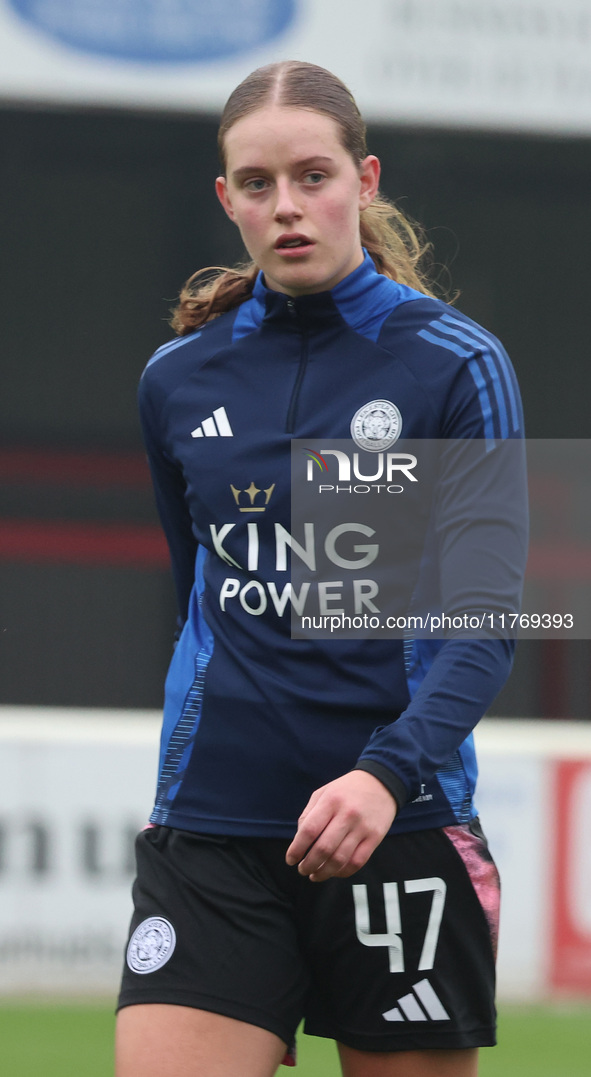 Julie Thibaud of Leicester City Women participates in the pre-match warm-up during the Barclays FA Women's Super League soccer match between...