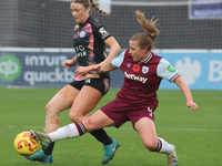 Ruby Mace of Leicester City Women and Oona Siren of West Ham United WFC play during the Barclays FA Women's Super League soccer match betwee...