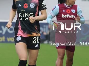 Missy Goodwin of Leicester City plays during the Barclays FA Women's Super League soccer match between West Ham United Women and Leicester C...