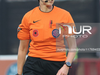 Referee Elizabeth Simms officiates during the Barclays FA Women's Super League soccer match between West Ham United Women and Leicester City...