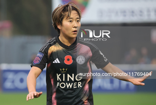 Yuka Momiki of Leicester City Women participates in the Barclays FA Women's Super League soccer match between West Ham United Women and Leic...