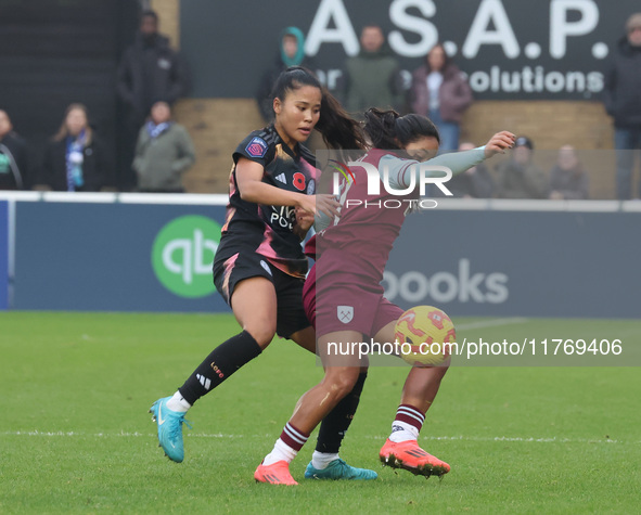 Asmita Ale of Leicester City Women and Manuela Pav of West Ham United WFC are in action during the Barclays FA Women's Super League soccer m...