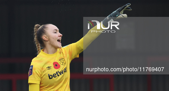 Kinga Szemik of West Ham United WFC plays during the Barclays FA Women's Super League soccer match between West Ham United Women and Leicest...