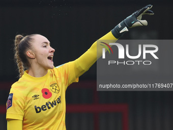 Kinga Szemik of West Ham United WFC plays during the Barclays FA Women's Super League soccer match between West Ham United Women and Leicest...