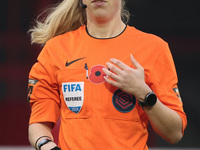 Referee Abigail Byrne officiates during the Barclays FA Women's Super League soccer match between West Ham United Women and Leicester City W...