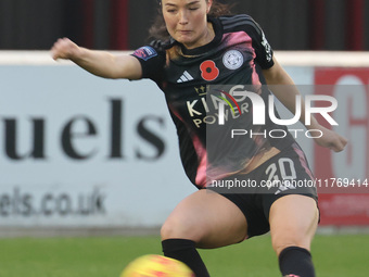 Missy Goodwin of Leicester City plays during the Barclays FA Women's Super League soccer match between West Ham United Women and Leicester C...