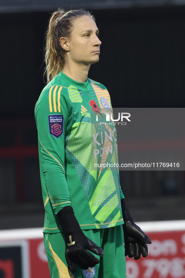 Janina Leitzig of Leicester City Women plays during the Barclays FA Women's Super League soccer match between West Ham United Women and Leic...