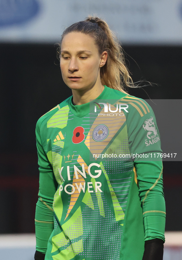 Janina Leitzig of Leicester City Women plays during the Barclays FA Women's Super League soccer match between West Ham United Women and Leic...