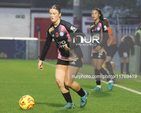 Ruby Mace of Leicester City Women plays during the Barclays FA Women's Super League soccer match between West Ham United Women and Leicester...