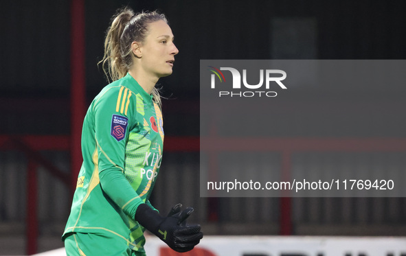 Janina Leitzig of Leicester City Women plays during the Barclays FA Women's Super League soccer match between West Ham United Women and Leic...