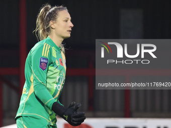 Janina Leitzig of Leicester City Women plays during the Barclays FA Women's Super League soccer match between West Ham United Women and Leic...