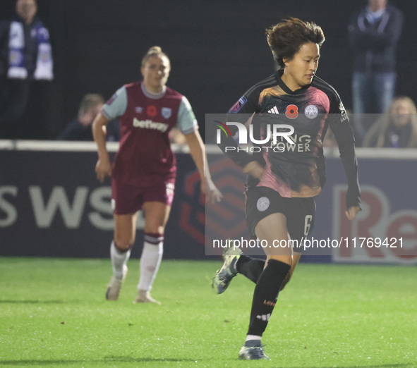 Saori Takarada of Leicester City Women participates in the Barclays FA Women's Super League soccer match between West Ham United Women and L...