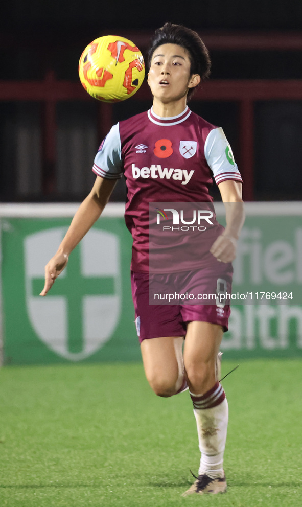 Riko Ueki of West Ham United WFC plays during the Barclays FA Women's Super League soccer match between West Ham United Women and Leicester...