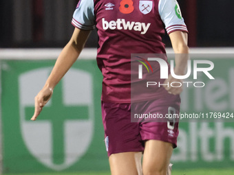 Riko Ueki of West Ham United WFC plays during the Barclays FA Women's Super League soccer match between West Ham United Women and Leicester...