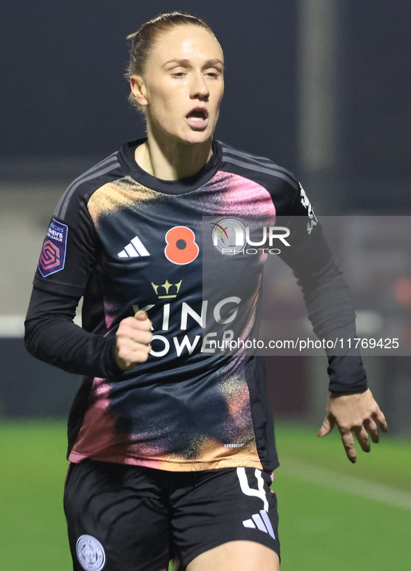 CJ Bott of Leicester City Women participates in the Barclays FA Women's Super League soccer match between West Ham United Women and Leiceste...