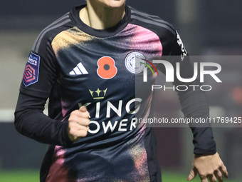 CJ Bott of Leicester City Women participates in the Barclays FA Women's Super League soccer match between West Ham United Women and Leiceste...