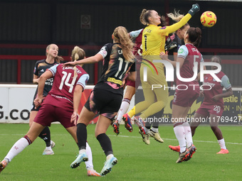 Kinga Szemik of West Ham United WFC (yellow) plays during the Barclays FA Women's Super League soccer match between West Ham United Women an...