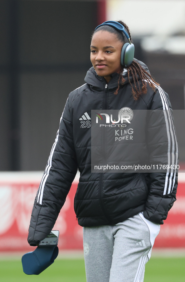 Shana Chossenotte of Leicester City Women participates in the pre-match warm-up during the Barclays FA Women's Super League soccer match bet...