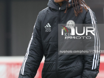 Shana Chossenotte of Leicester City Women participates in the pre-match warm-up during the Barclays FA Women's Super League soccer match bet...