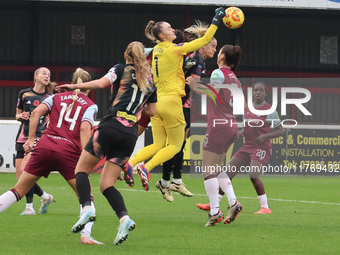 Kinga Szemik of West Ham United WFC (yellow) plays during the Barclays FA Women's Super League soccer match between West Ham United Women an...