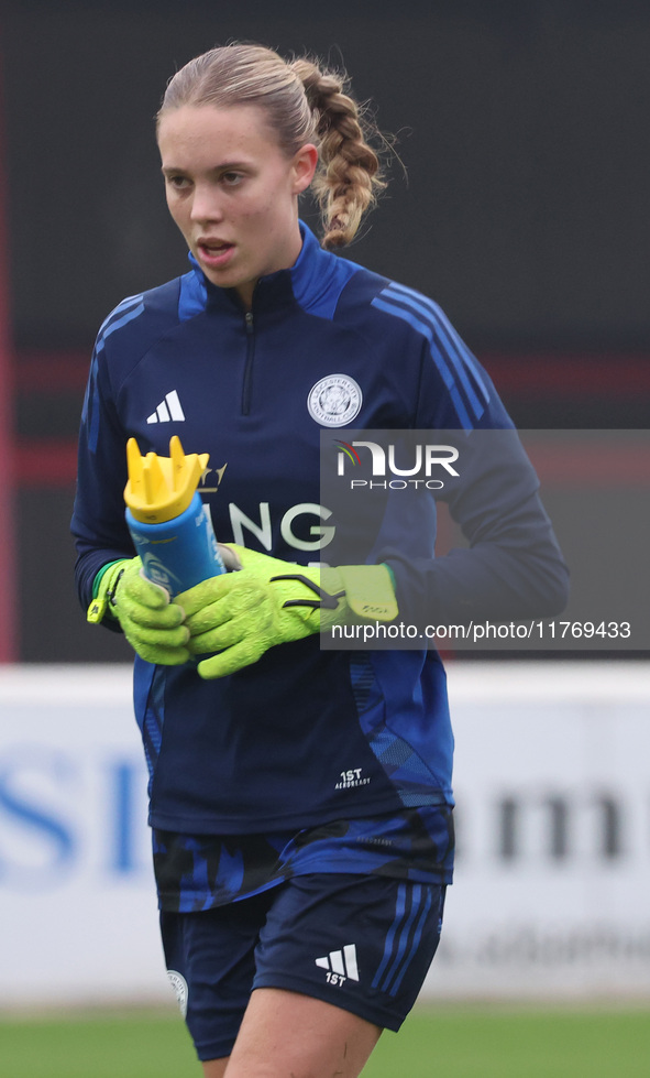 Rebekah Dowsett of Leicester City Women participates in the pre-match warm-up during the Barclays FA Women's Super League soccer match betwe...