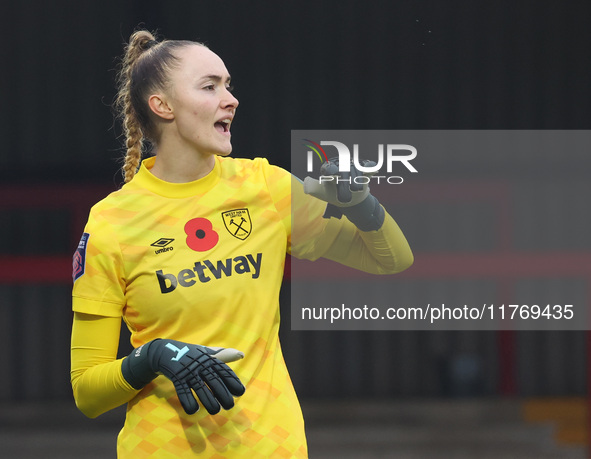 Kinga Szemik of West Ham United WFC plays during the Barclays FA Women's Super League soccer match between West Ham United Women and Leicest...