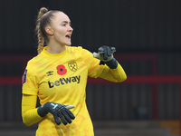 Kinga Szemik of West Ham United WFC plays during the Barclays FA Women's Super League soccer match between West Ham United Women and Leicest...