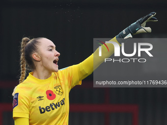 Kinga Szemik of West Ham United WFC plays during the Barclays FA Women's Super League soccer match between West Ham United Women and Leicest...