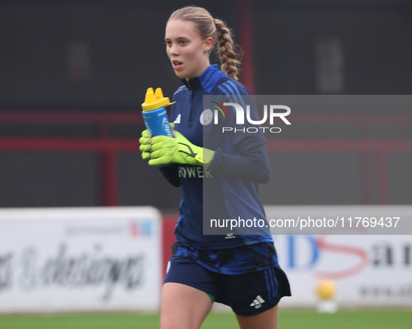 Rebekah Dowsett of Leicester City Women participates in the pre-match warm-up during the Barclays FA Women's Super League soccer match betwe...