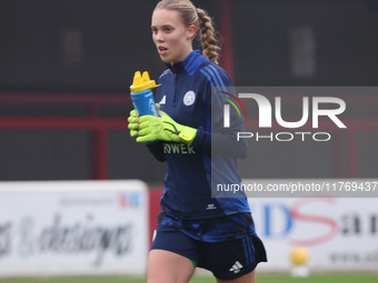 Rebekah Dowsett of Leicester City Women participates in the pre-match warm-up during the Barclays FA Women's Super League soccer match betwe...