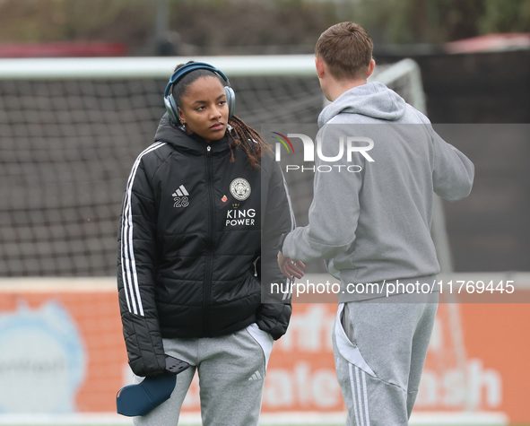 Shana Chossenotte of Leicester City Women participates in the pre-match warm-up during the Barclays FA Women's Super League soccer match bet...