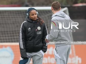 Shana Chossenotte of Leicester City Women participates in the pre-match warm-up during the Barclays FA Women's Super League soccer match bet...