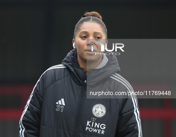 Chantelle Swaby of Leicester City Women participates in the pre-match warm-up during the Barclays FA Women's Super League soccer match betwe...