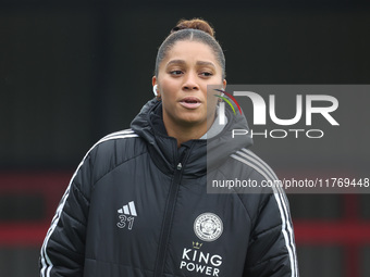 Chantelle Swaby of Leicester City Women participates in the pre-match warm-up during the Barclays FA Women's Super League soccer match betwe...