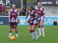 Soraya Walsh of West Ham United WFC participates in the pre-match warm-up during the Barclays FA Women's Super League soccer match between W...