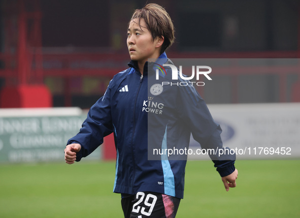 In Dagenham, England, on November 10, 2024, during the pre-match warm-up of the Barclays FA Women's Super League soccer match between West H...