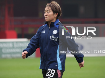 In Dagenham, England, on November 10, 2024, during the pre-match warm-up of the Barclays FA Women's Super League soccer match between West H...