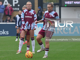 Maria Bergman Lundin of West Ham United WFC participates in the pre-match warm-up during the Barclays FA Women's Super League soccer match b...