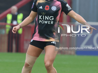 Ruby Mace of Leicester City Women plays during the Barclays FA Women's Super League soccer match between West Ham United Women and Leicester...